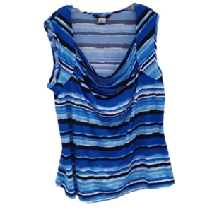 2/25 Dressy Sleeveless Drape Front Blue Black and White Striped Women's 2X Top